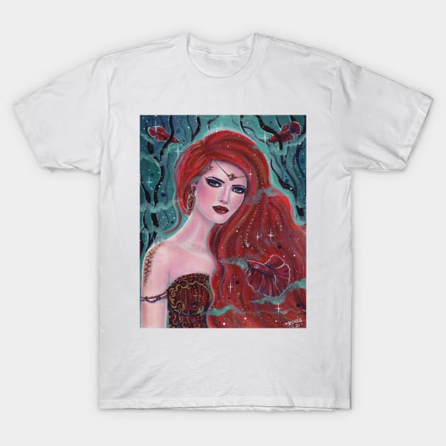 Red garnet mermaid with bettas by Renee Lavoie T-Shirt by ReneeLLavoie